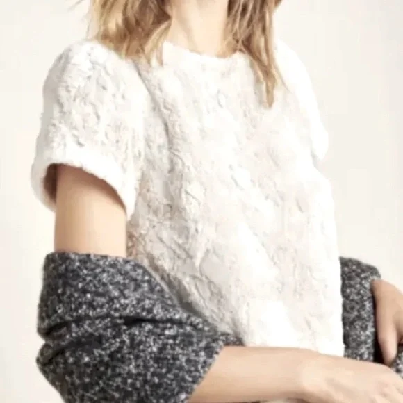 Anthropologie x Leifsdottir | Cream White Lined Faux Fur Top Exposed zip… - Picture 12 of 13